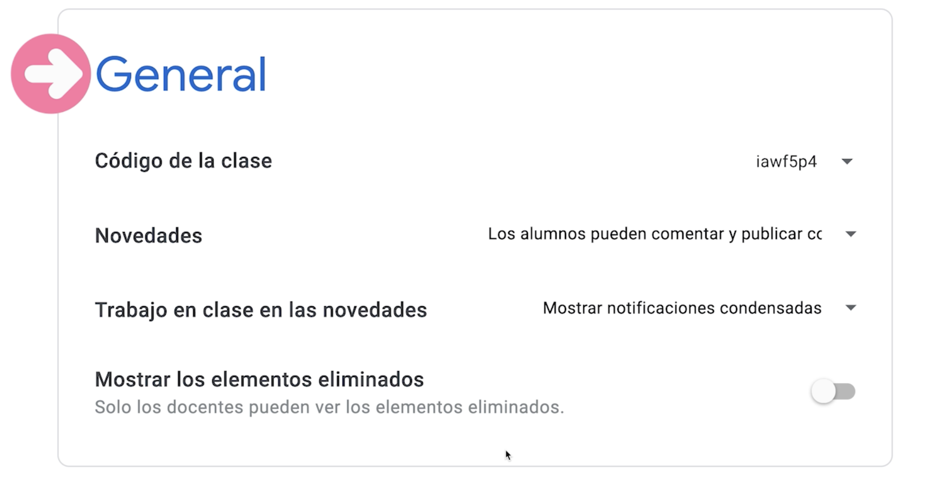 Configuración de preferencias generales de una clase en Google Classroom